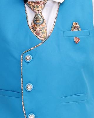 Blue plain cotton silk boys-suit 3