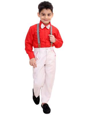 Red plain cotton silk boys-suit 1