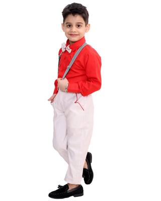 Red plain cotton silk boys-suit 4
