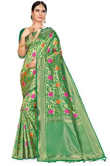 Green Woven  Art Silk Saree With Blouse