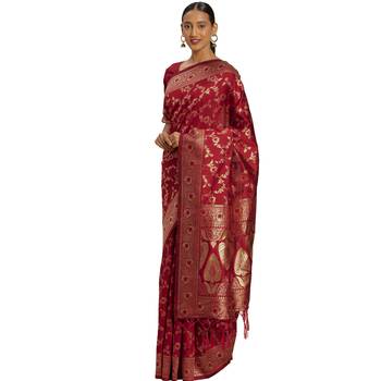 Red Woven Art Silk Saree With Blouse 1