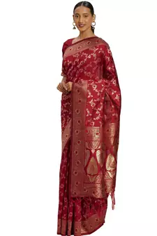 Red Woven  Art Silk Saree With Blouse