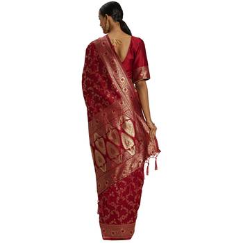 Red Woven Art Silk Saree With Blouse 2