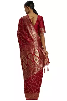 Red Woven Art Silk Saree With Blouse