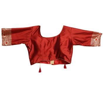 Red Woven Art Silk Saree With Blouse 5