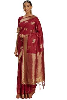 Red Woven  Art Silk Saree With Blouse