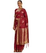 Red Woven Art Silk Saree With Blouse