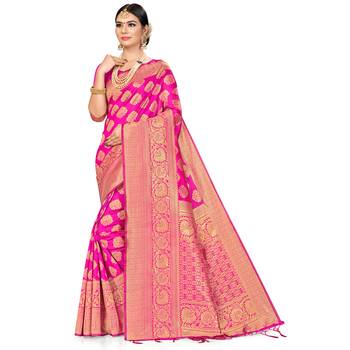 Pink Woven Art Silk Saree With Blouse 1