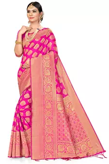 Pink Woven  Art Silk Saree With Blouse