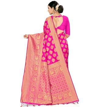 Pink Woven Art Silk Saree With Blouse 2