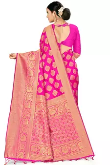 Pink Woven Art Silk Saree With Blouse