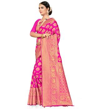 Pink Woven Art Silk Saree With Blouse 3