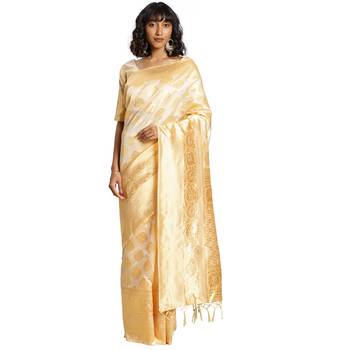 White Woven Art Silk Saree With Blouse 1
