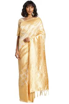 White Woven  Art Silk Saree With Blouse