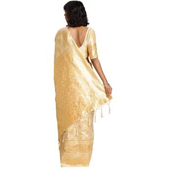 White Woven Art Silk Saree With Blouse 2
