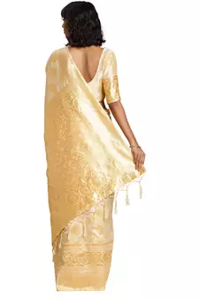 White Woven Art Silk Saree With Blouse