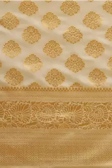 White Woven Art Silk Saree With Blouse