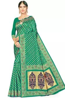 Green woven art  silk saree with blouse
