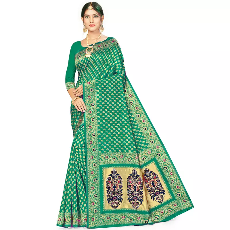 Green woven art  silk saree with blouse