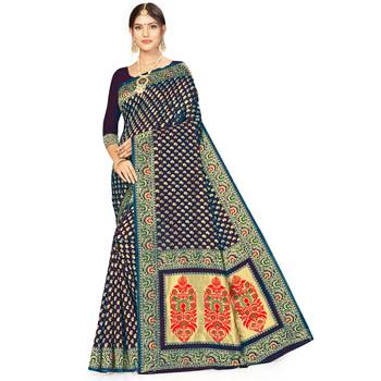 Purple Woven  Art Silk Saree With Blouse 1