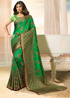 Green printed brasso saree with blouse 1