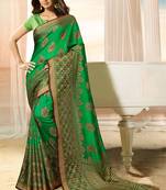 Green printed brasso saree with blouse