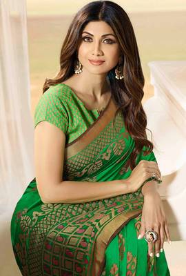 Green printed brasso saree with blouse 2