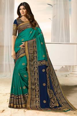  light blue printed brasso saree with blouse 1
