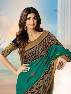   light blue printed brasso saree with blouse 2