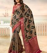 Beige printed brasso saree with blouse
