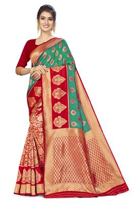 Green woven art  silk saree with blouse 1