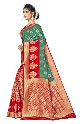 Green woven art  silk saree with blouse 2