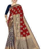 Red woven banarasi silk saree with blouse
