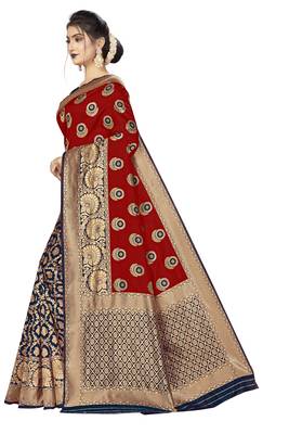 Red woven banarasi silk saree with blouse 2