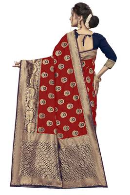Red woven banarasi silk saree with blouse 3