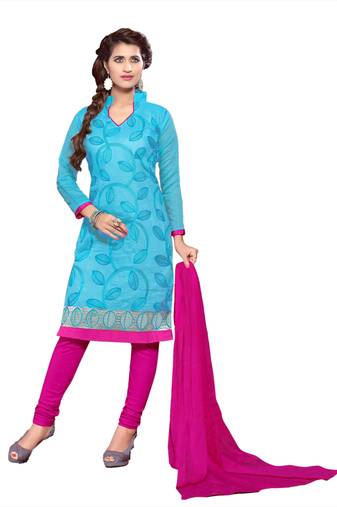 Sky-blue embroidered cotton salwar