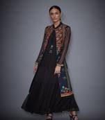 Ri Ritu Kumar Black & Mustard Embroidered Dress With Jacket
