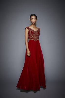 RI Brown plain velvet long-dresses 1