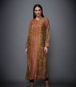 Ri Ritu Kumar High Neck Full Sleeves Mustard & Beige Printed Jacket