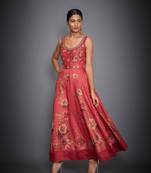 Ri Ritu Kumar Coral Floral Tropical Embroidered Round Neck Dress