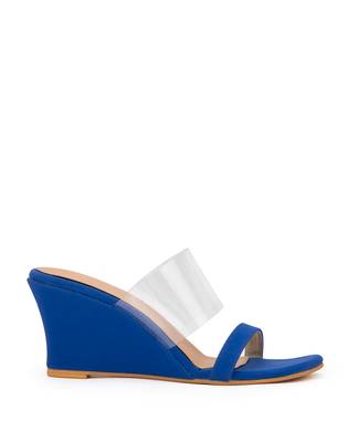 blue solid synthetic heels sandals 2