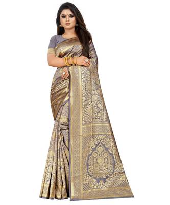 grey woven art silk saree with blouse 1