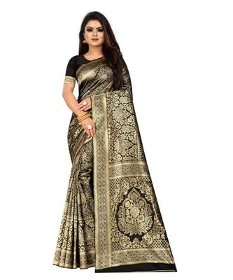 black woven art silk saree with blouse 1