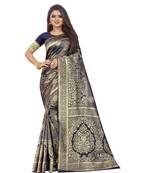 blue woven art silk saree with blouse