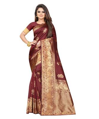 maroon woven art silk saree with blouse 1