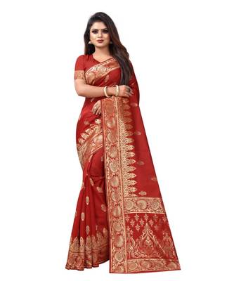 red woven art silk saree with blouse 1