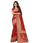 red woven art silk saree with blouse