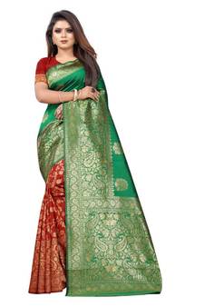 red woven art silk saree with blouse
