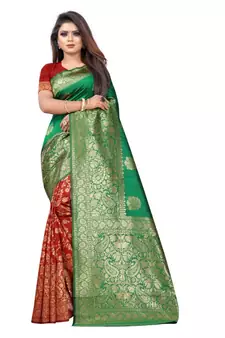 red woven art silk saree with blouse