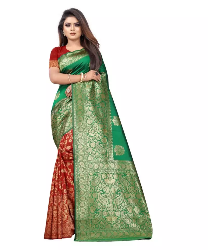red woven art silk saree with blouse